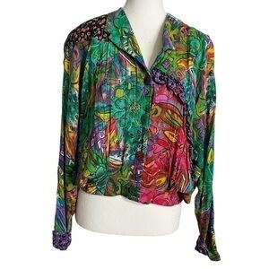 Carol Little vintage Abstract Multi Print Jacket Top